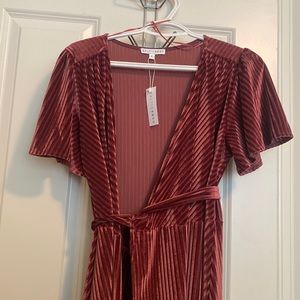 Andi Ribbed Velvet Wrap Dress - Dark Rose